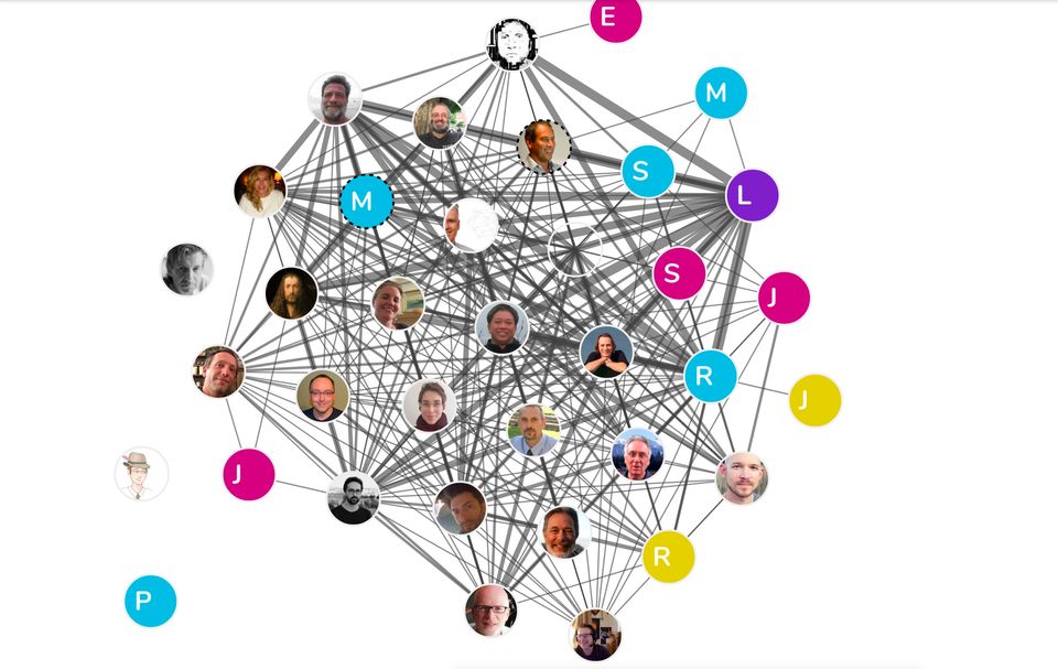 a network graph with colorful nodes and friendly faces